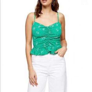 Topshop Green Ruched Floral Crop Tank Top - Women’s Size 2 - NWT